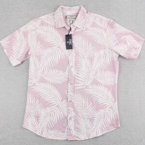 Pd&c Linen Blend Shirt Mens Size L Pink White Short Sleeve Button Up NEW